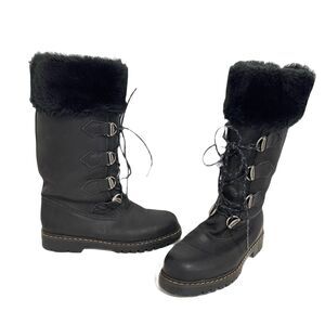 Sorel Leather Faux Fur Winter Boots Size 6 Black Outdoor Snow Apres Ski